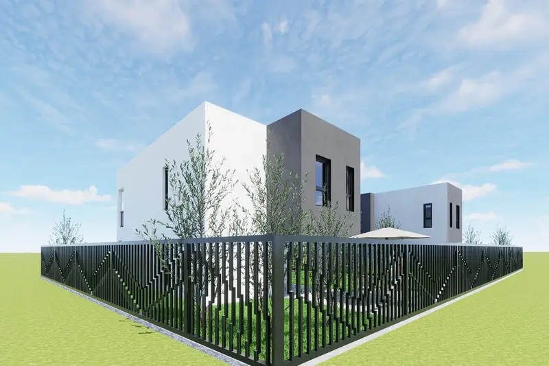 Render kuće Montenov s dekorativnom ogradom oko dvorišta